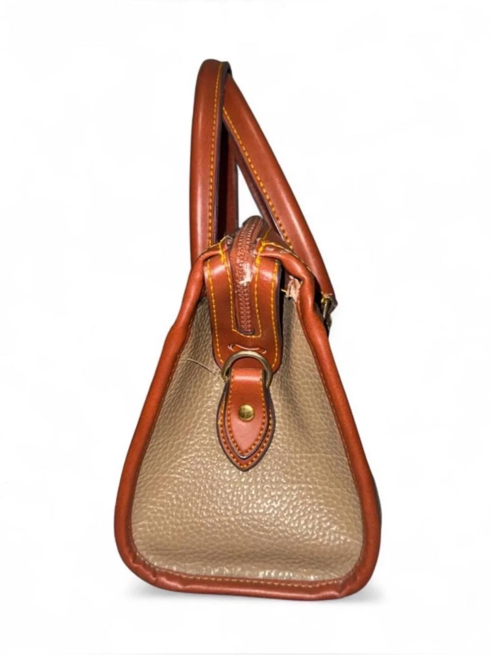 Classic Two-Tone Leather Dooney & Bourke Satchel in Taupe and Brown